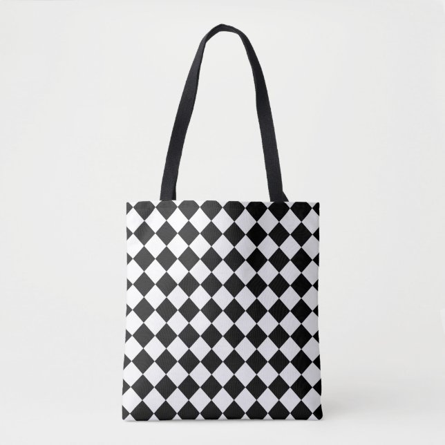 Bolsa Tote Tabuleiro de damas preto e branco (Frente)