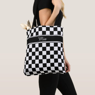 Bolsa Tote Tabuleiro de damas preto e branco ID148