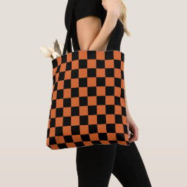 Bolsa Tote Tabuleiro de Xadrez de Halloween Preto e Laranja 