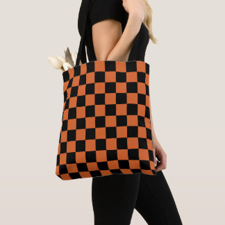Bolsa Tote Tabuleiro de Xadrez de Halloween Preto e Laranja
