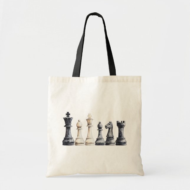 Bolsa Tote Tabuleiro de Xadrez de Marfim Preto (Frente)