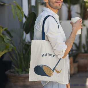 Bolsa Tote Taco de golfe e bola Nome personalizado de golfist
