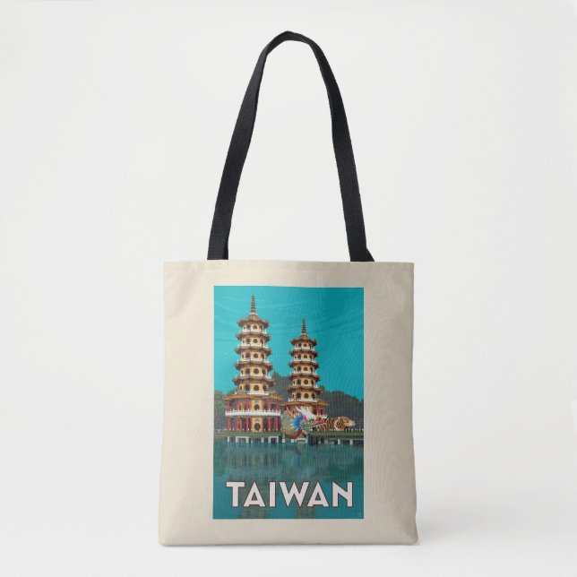 Bolsa Tote Taiwan | Dragão E Pagodas De Tigre (Frente)