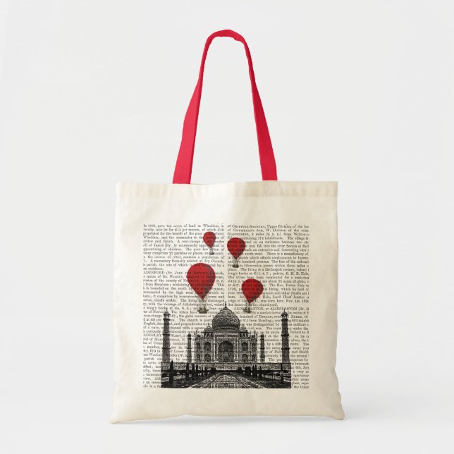 Bolsa Tote Taj Mahal e Red Hot Air Balloons (Frente)