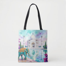 Bolsa Tote Taj Mahal & Elefante Aquarela