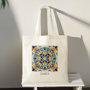 Bolsa Tote Talavera azulejo vintage Nome personalizado mexica