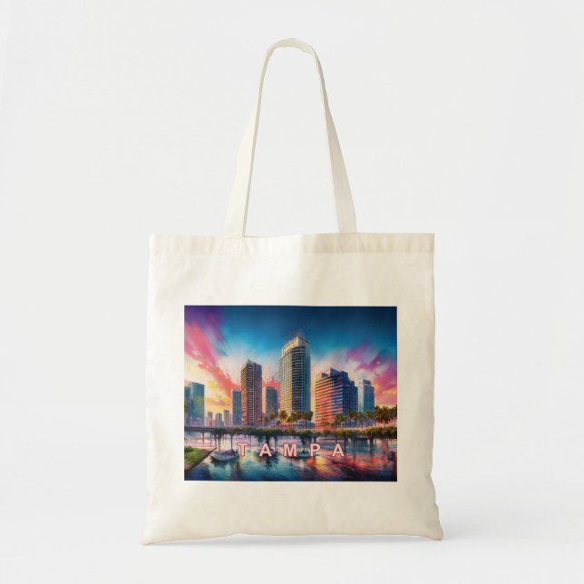 Bolsa Tote Tampa Skyline Abstrato Art (Frente)
