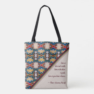 Bolsa Tote Tan, Azul, Branco e Vermelho Tribal Inspirado Sabe