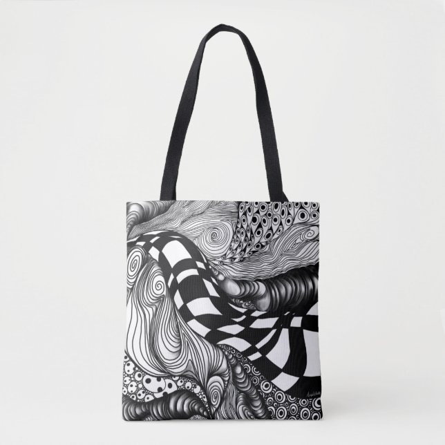 Bolsa Tote tangente abstrato preto e branco (Frente)