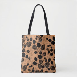 Bolsa Tote Tangled Foliage Canopy - black leaves on peach