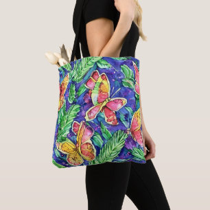 Bolsa Tote Tão fofinho pintado com aquarela Borboletas Azul