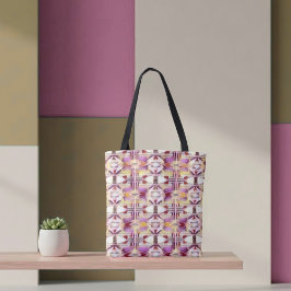 Bolsa Tote Tapeçaria Tribal Rosa, Marrom, Amarelo e Branco