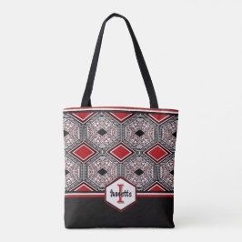Bolsa Tote Tapeçaria Tribal Vermelha, Branca e Preta