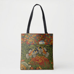 Bolsa Tote Tapeçaria Verde Estilo Retrô Aves Exóticas