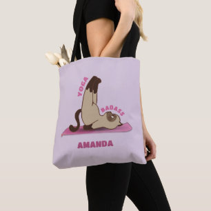 Bolsa Tote Tapete de Yoga Badass Workout Kitty Cat Nome Perso