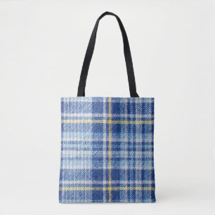 Bolsa Tote Tartan azul e amarelo ou fundo xadrez para as fas