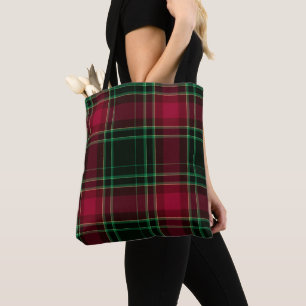 Bolsa Tote Tartan festivo em framboesa e verde