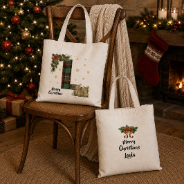 Bolsa Tote Tartan Personalizado Inicial & Nome de Natal