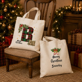 Bolsa Tote Tartan Personalizado Inicial & Nome de Natal