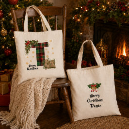 Bolsa Tote Tartan Personalizado Inicial & Nome Natal