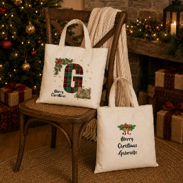 Bolsa Tote Tartan Personalizado Inicial & Nome Natal