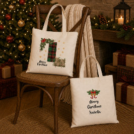 Bolsa Tote Tartan Personalizado Inicial & Nome Natal