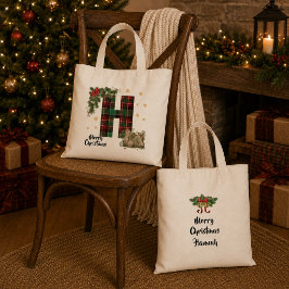 Bolsa Tote Tartan Personalizado Inicial & Nome Natal