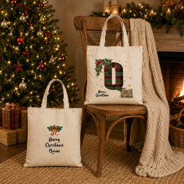Bolsa Tote Tartan Personalizado Inicial & Nome Natal