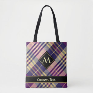 Bolsa Tote Tartan roxo, Dourado e azul