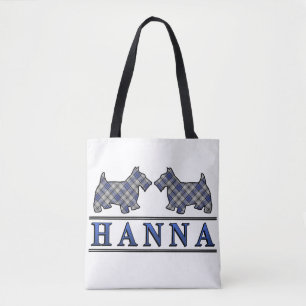 Bolsa Tote Tartan Xadrez Clan Hannay Hanna Scottie Dogs