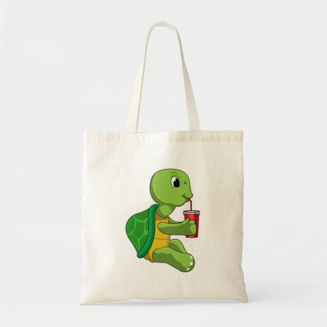Bolsa Tote Tartaruga com caneca Bebendo com palha (Frente)