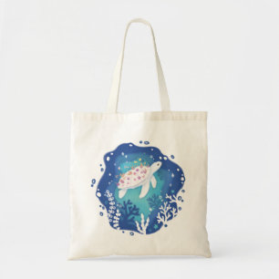 Bolsa Tote Tartaruga com Corais na Ilustração de Arte em Pape