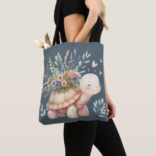 Bolsa Tote Tartaruga de Jardim de Campo em Aquarela