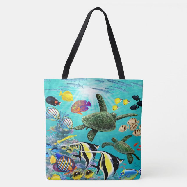 Bolsa Tote Tartaruga de mar tropical havaiana dos peixes da (Frente)