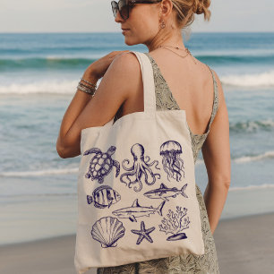 Bolsa Tote Tartaruga de praia de Verão Tubarão de Peixe Octop