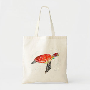 Bolsa Tote Tartaruga marinha laranja aquarela costeira tropic