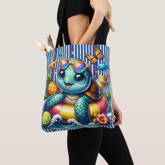 Bolsa Tote Tartaruga Marinha Na Praia  (Close Up)
