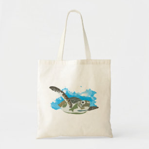 Bolsa Tote Tartaruga marinha Nadando Design de Aquarela