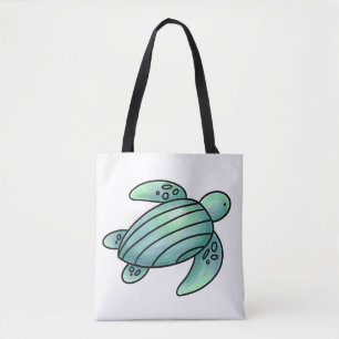 Bolsa Tote tartaruga marinha pintada aquarela desenho animado