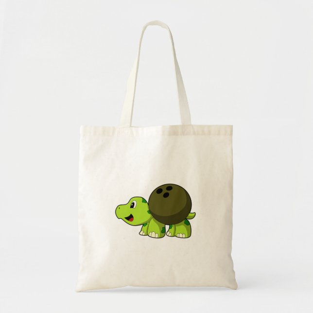 Bolsa Tote Tartaruga no boliche com bola de boliche (Frente)