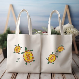 Bolsa Tote Tartarugas de Jardim Desenhadas à Mão Inicial Pess