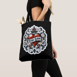 Bolsa Tote Tatuagem de Coração de Amor Verdadeiro Adesivo Est