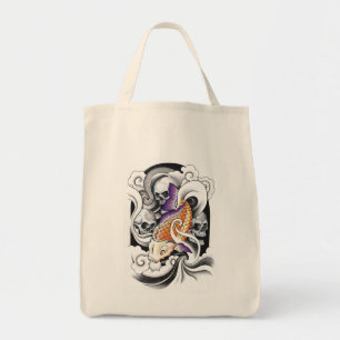 Bolsa Tote Tatuagem oriental legal do crânio da carpa de Koi