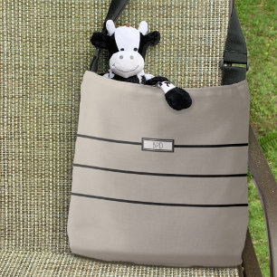 Bolsa Tote Taupe Preto Monograma Minimalista Moderno