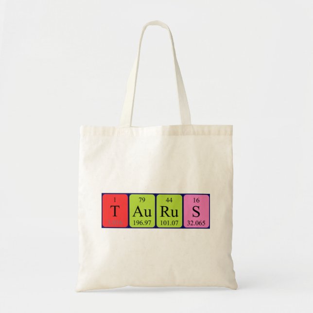 Bolsa Tote Taurus com nome de mesa periódica (Frente)