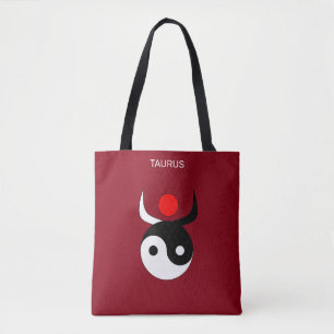 Bolsa Tote Taurus & Na moda Black & White Yin Yang em Maroon