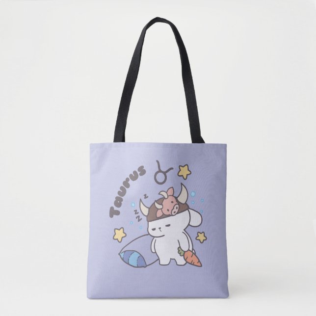 Bolsa Tote Taurus Zodiac Dreamer - Cute Sleepy Bunny (Frente)