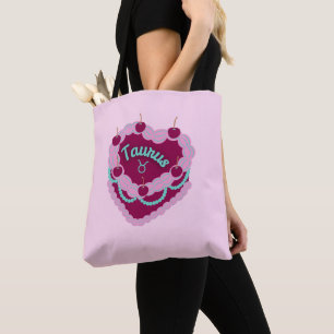 Bolsa Tote Taurus Zodiac Pastel Cardíaco Bolo de Aniversário