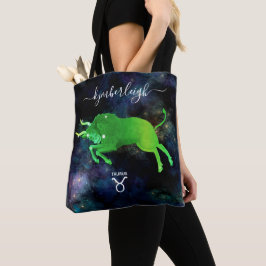 Bolsa Tote Taurus Zodiac - Sinal de Monograma Cósmico Nome Ci