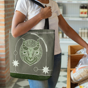Bolsa Tote Taurus Zodiac - Sinal Verde e Branco Mandala
